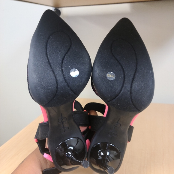 Neon Pink & Black Ankle Strap Pumps - Picture 7 of 10